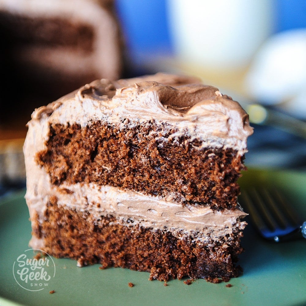 chocolate cake recipe made with dutched cocoa powder, lots of butter and mayonnaise! This cake is so moist and delicious, everyone will be asking for seconds