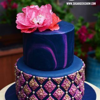 Navy Fuchsia Bas Relief Cake