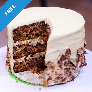 carrot cake recipe made with banana and candied pecans