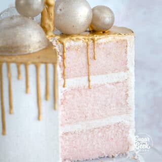 close up of pink champagne cake
