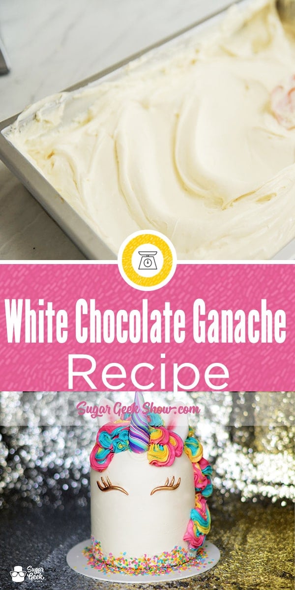 White chocolate ganache works great for making perfect drips on cakes, using as a glaze or for frosting your cakes instead of buttercream for a great vanilla flavor and is stable enough for using in high heat/humidity areas.