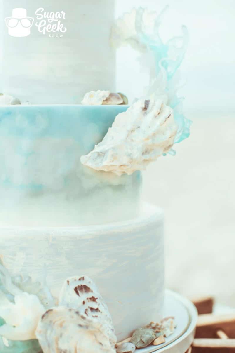 Gravity Defying Beach Themed Wedding Cake