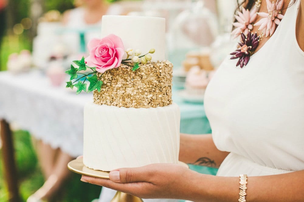 Gorgeous Gold Sequin Wedding Cake