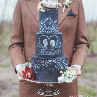 black fondant chalkboard wedding cake