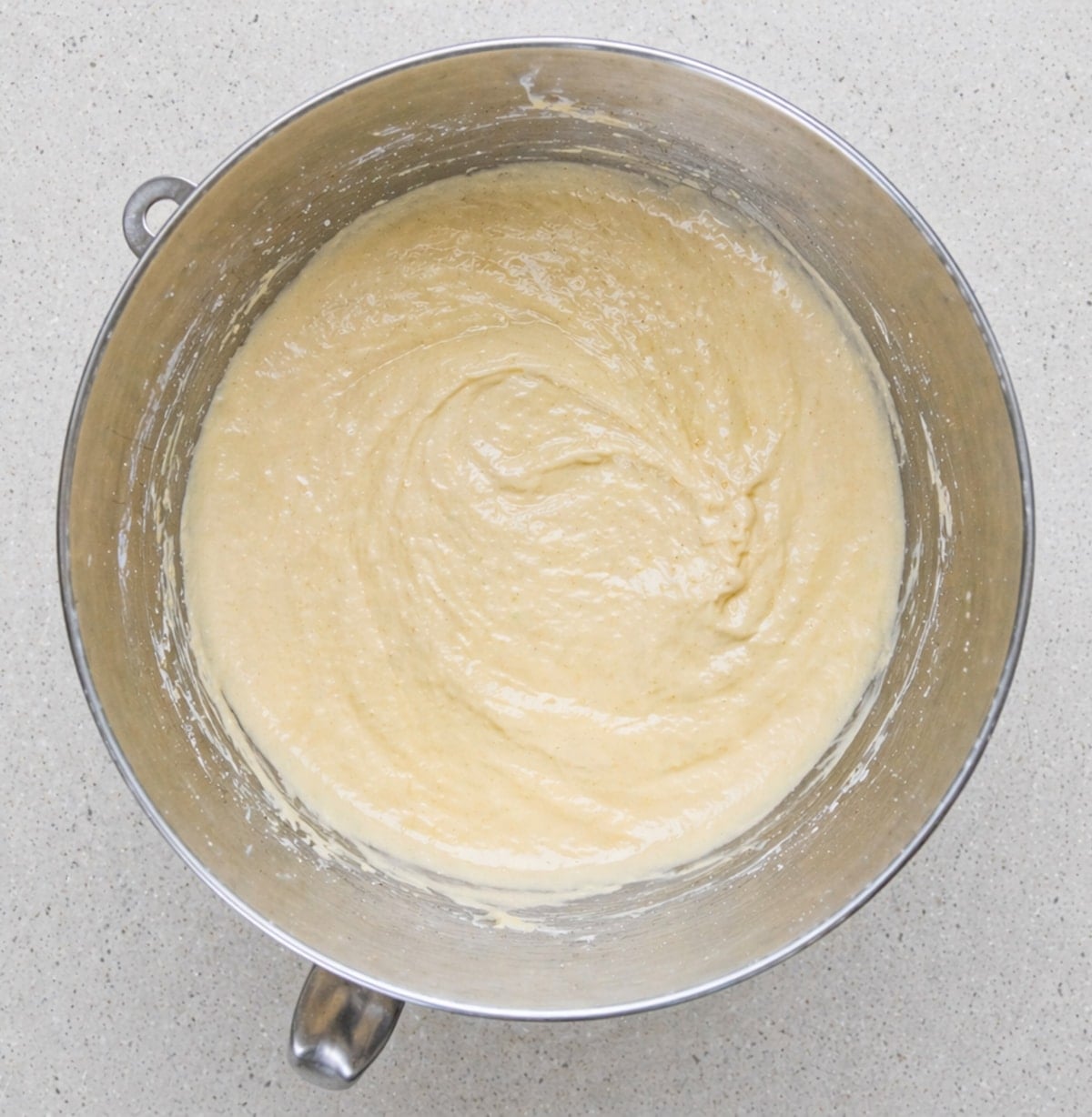 Joconde batter in a metal mixing bowl.
