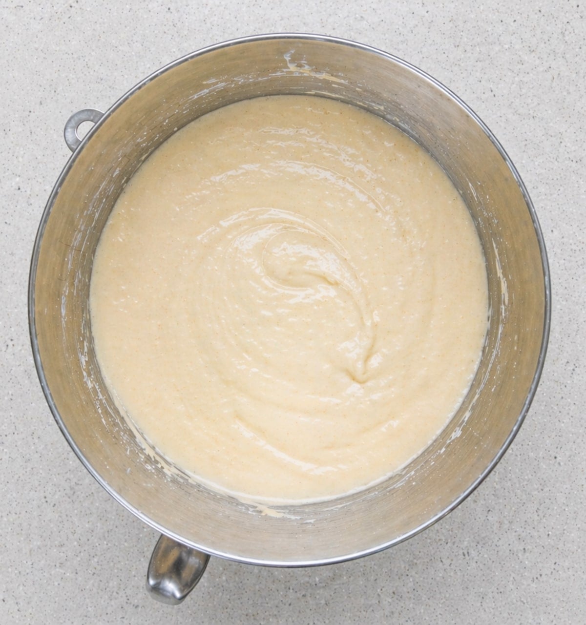 Joconde batter in a metal mixing bowl.