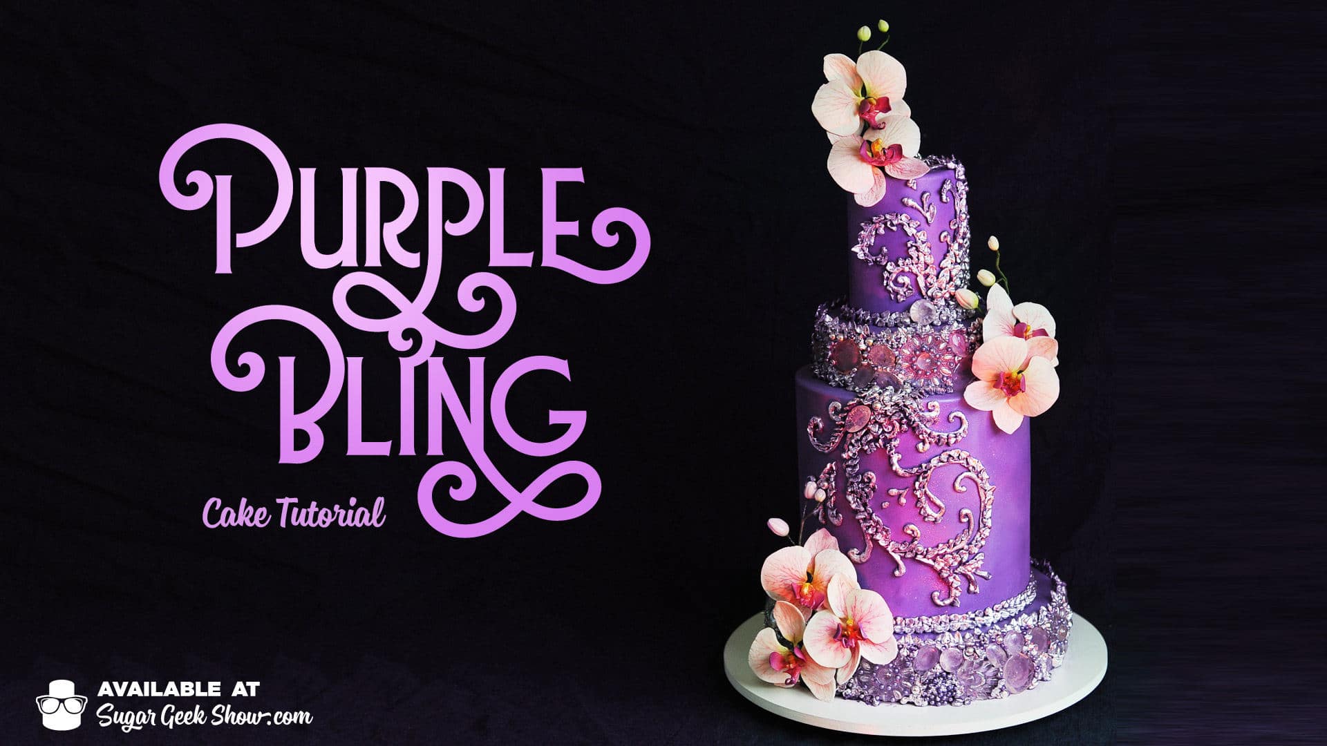 Purple wedding cake covered in edible bling and gemstones