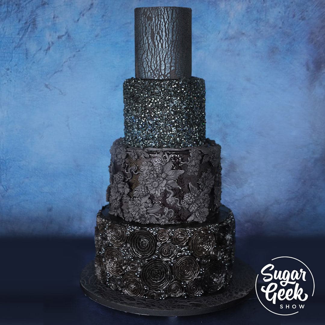 Black Textures Wedding Cake