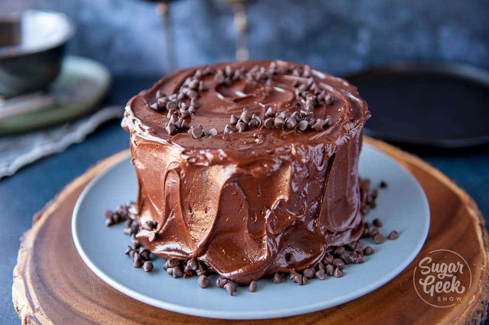 chocolate wasc with chocolate frosting and chocolate chips on top