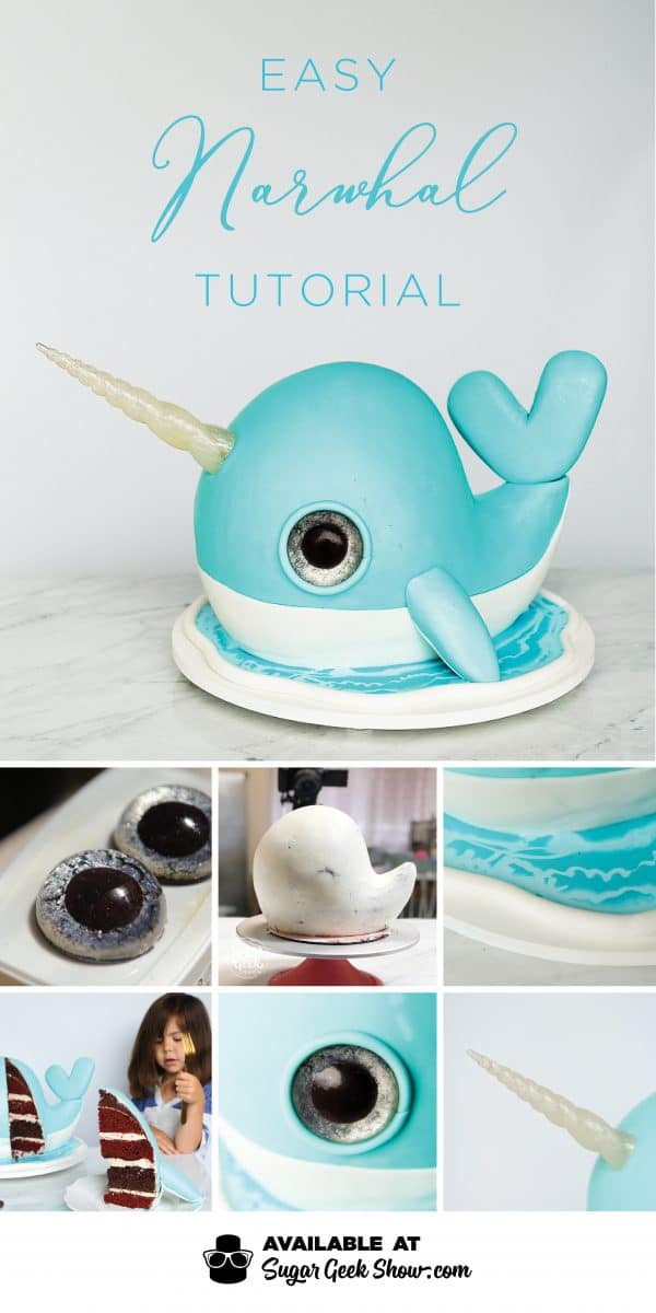 Learn how to make a simple narwhal cake with shiny sugar horn, glitter eyes and chocolate water effect. Dive into cake decorating with this fun tutorial!