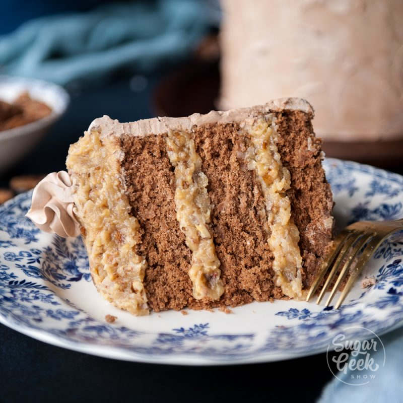 close up of german chocolate cake 