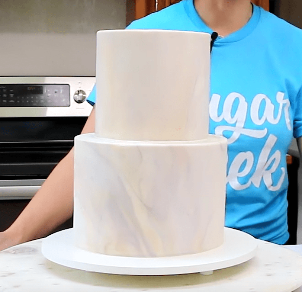 Black, White, and Grey Marble Fondant Wedding Cake