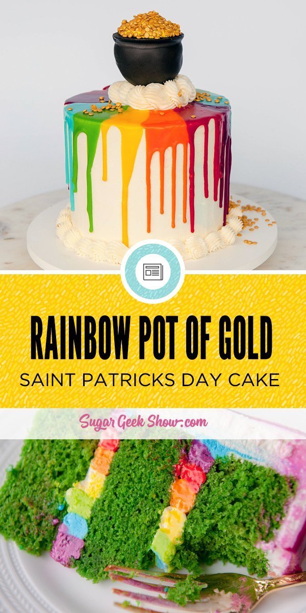 rainbow pot of gold drip cake for saint patricks day