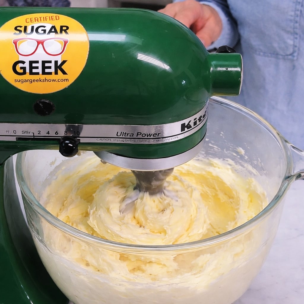 Creamed butter in a kitchenaid mixer.
