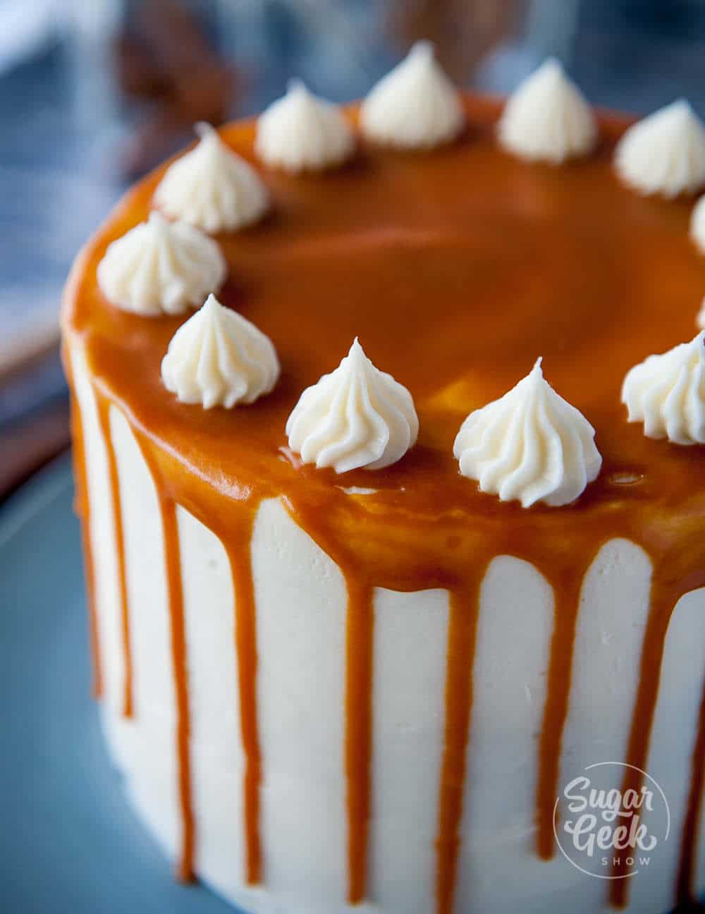 applesauce cake with cream cheese frosting and caramel drip