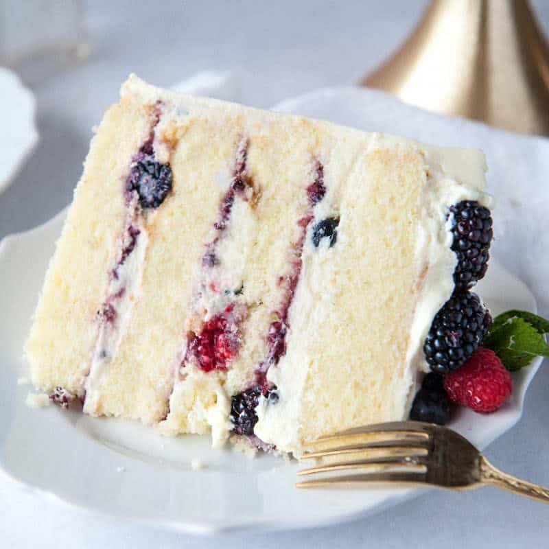 close up of berry chantilly cake