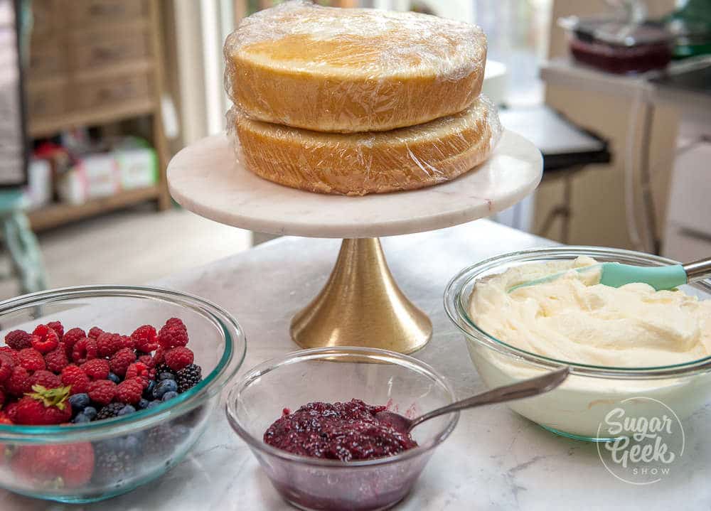 Berry chantilly cake layers