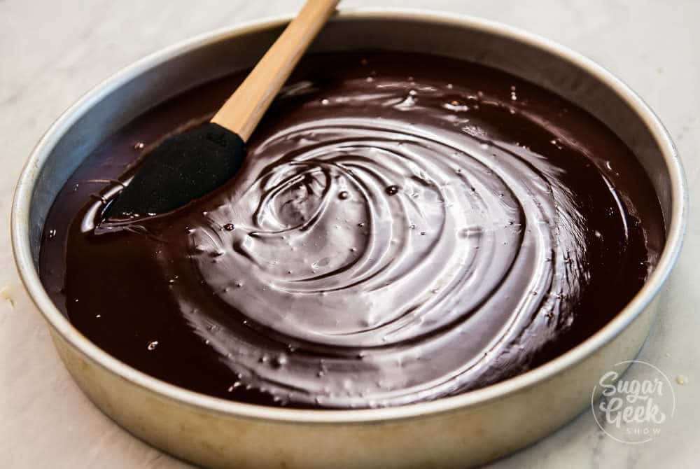 cooling ganache in a cake pan