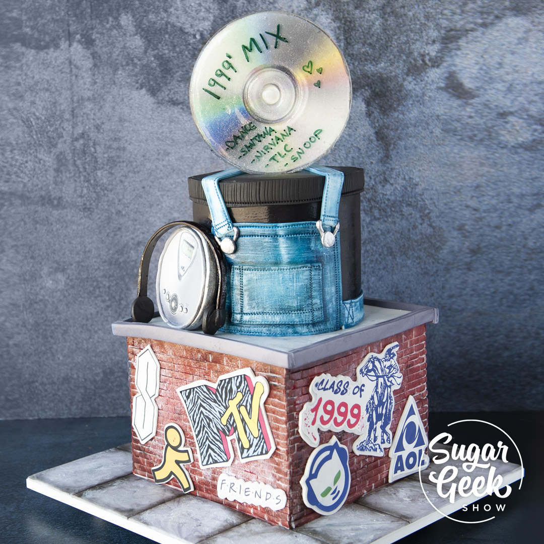 1990's Cake tutorial, with step-by-step instructions on how to make this grunge-inspired cake, only on sugargeekshow.com