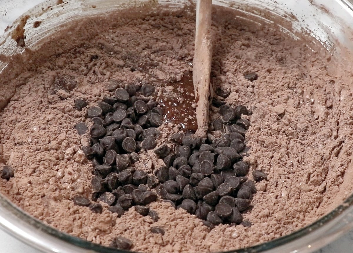 close up of homemade brownie ingredients in a bowl 