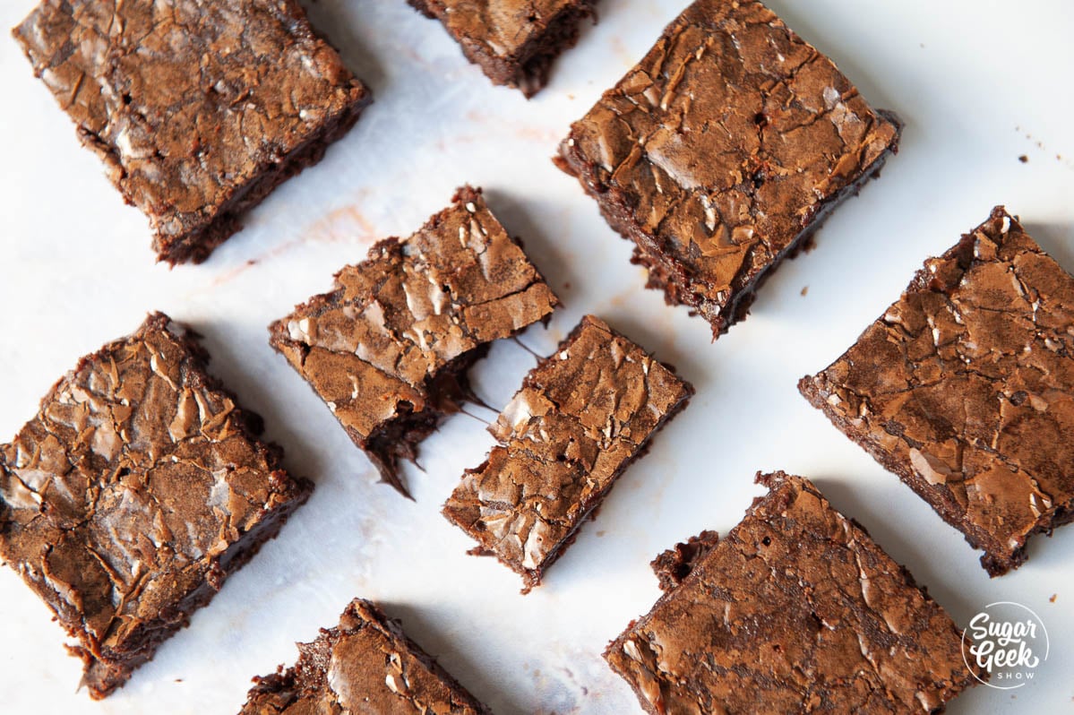 overhead shot of fudgy brownies