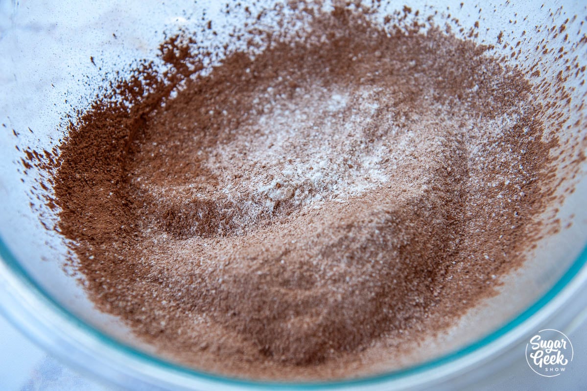 sifted flour and cocoa powder in a bowl