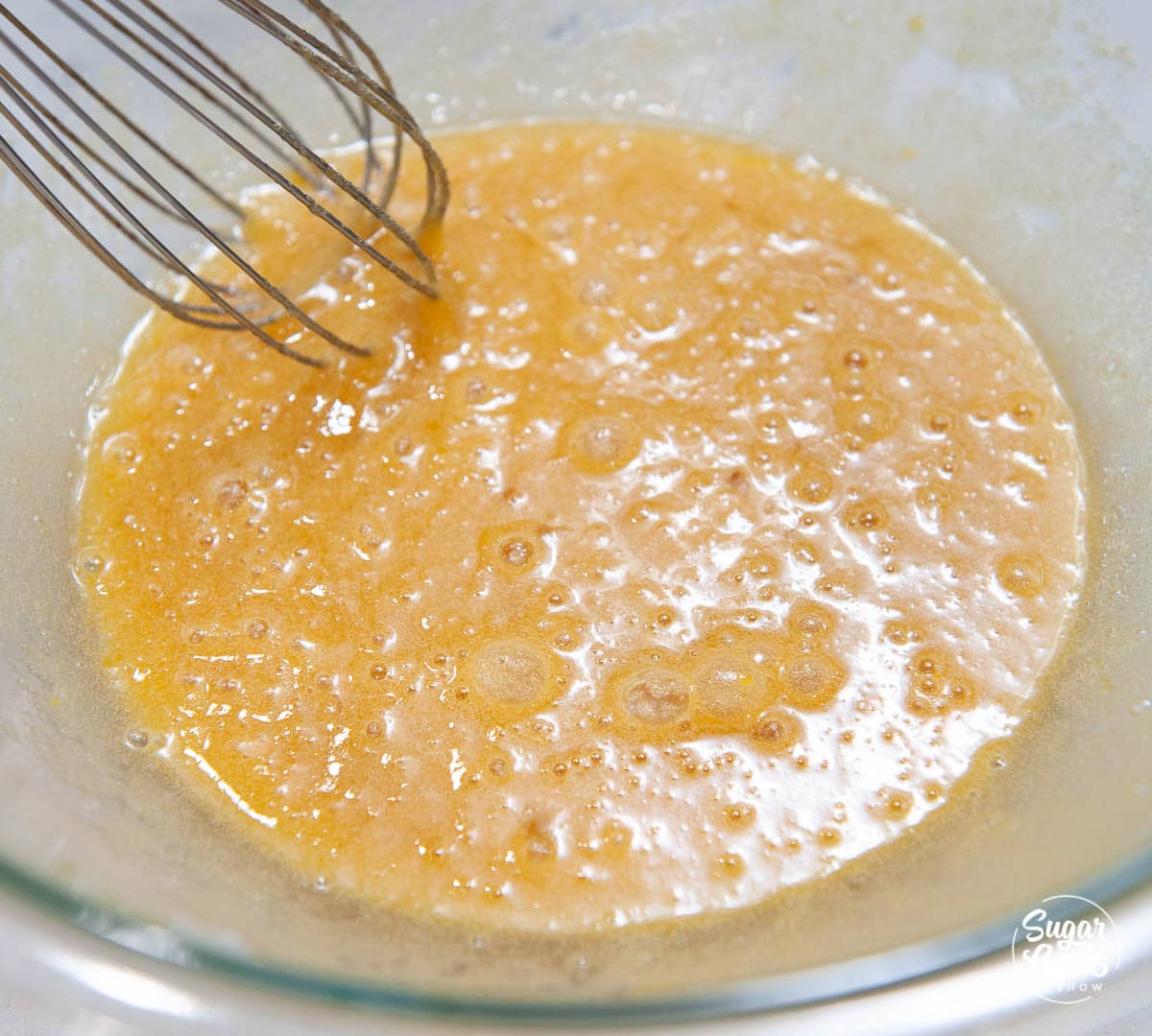 eggs, sugar, vanilla and salt whisked together