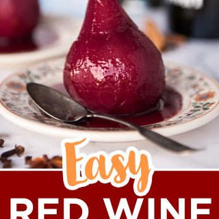 pinterest image for red wine poached pears