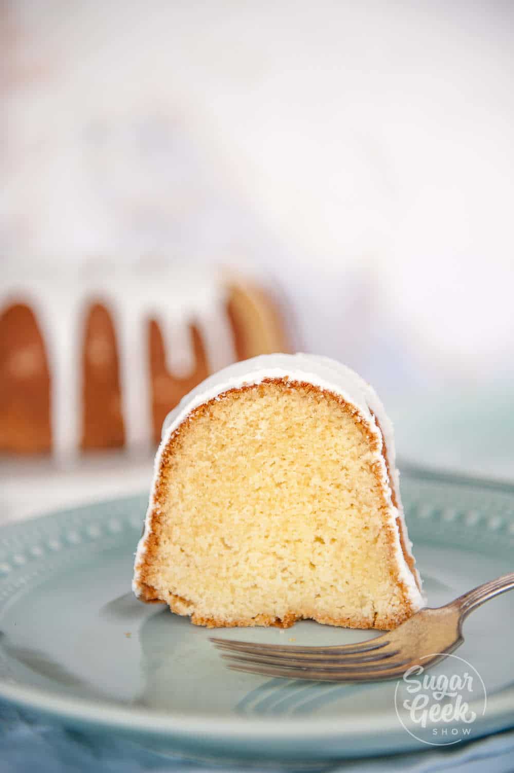 close up of moist vanilla bundt cake