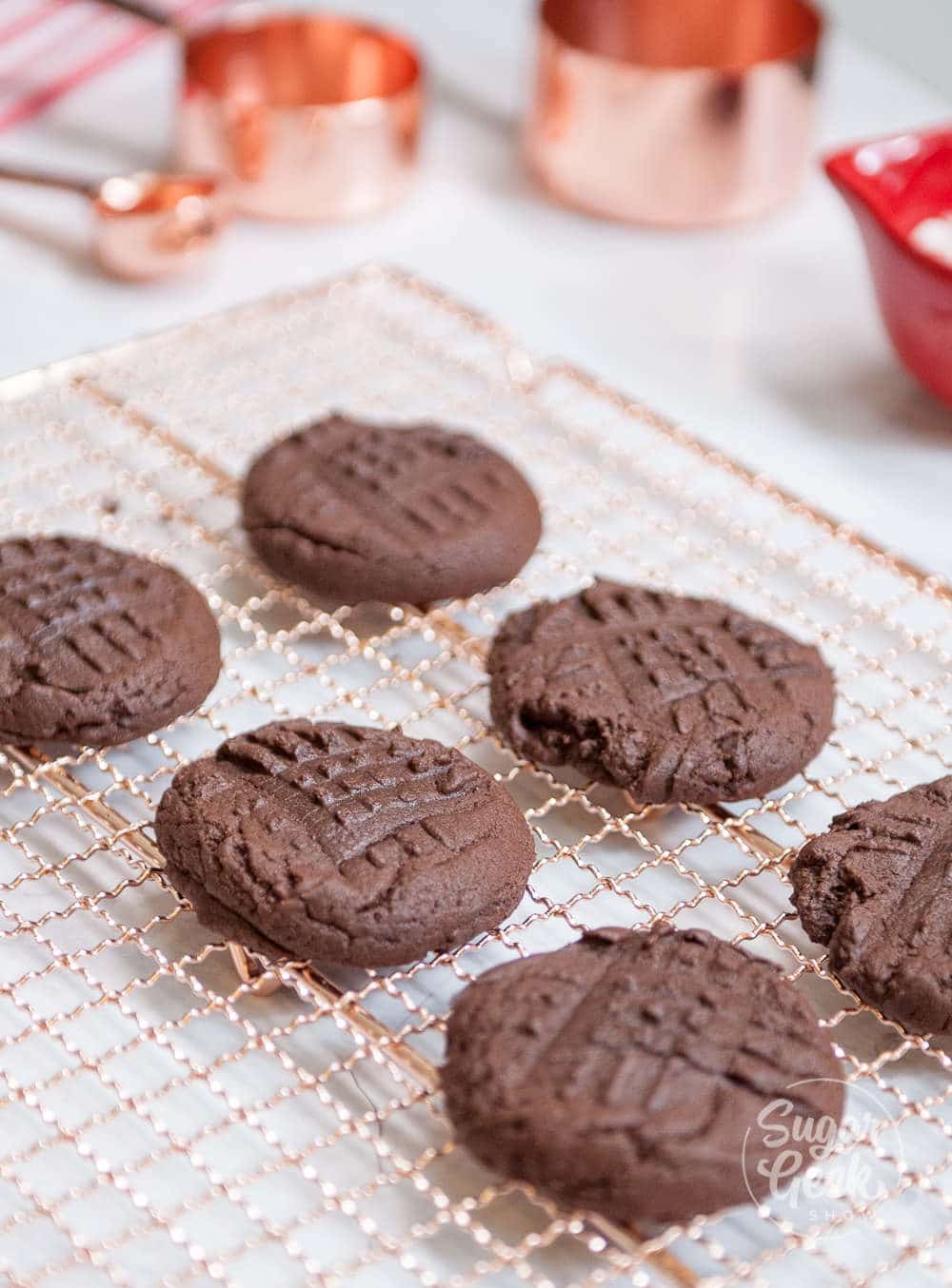 finished chocolate peppermint cookies fresh out of the oven