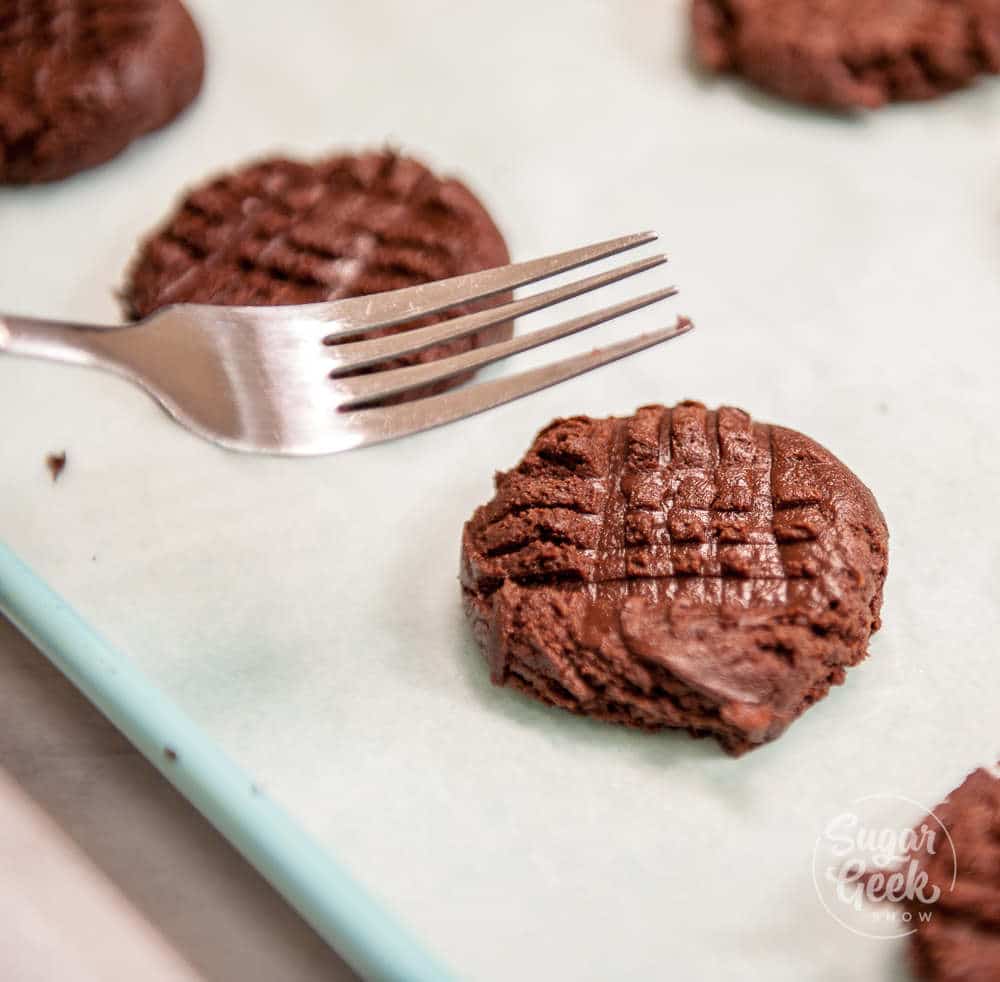 flatten chocolate cookie dough with a fork