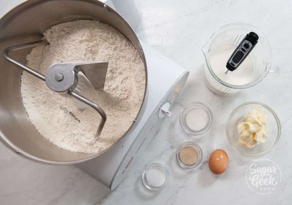 ingredients for making homemade dinner rolls