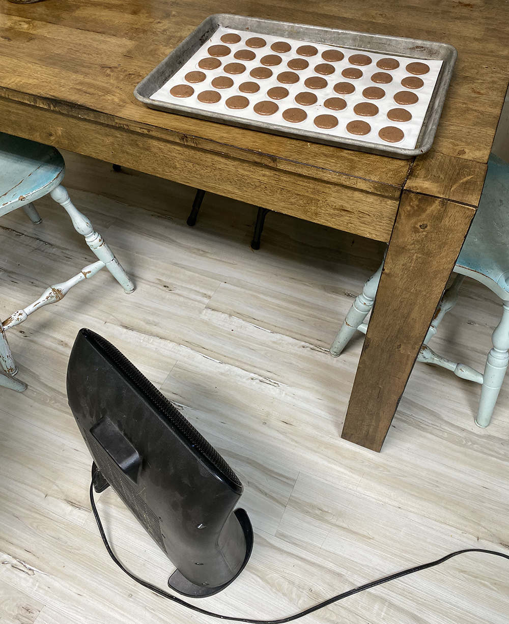 drying macarons on a humid day with a space heater