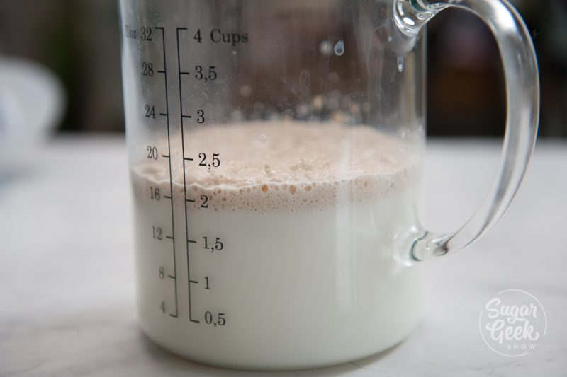 closeup of yeast foaming in milk