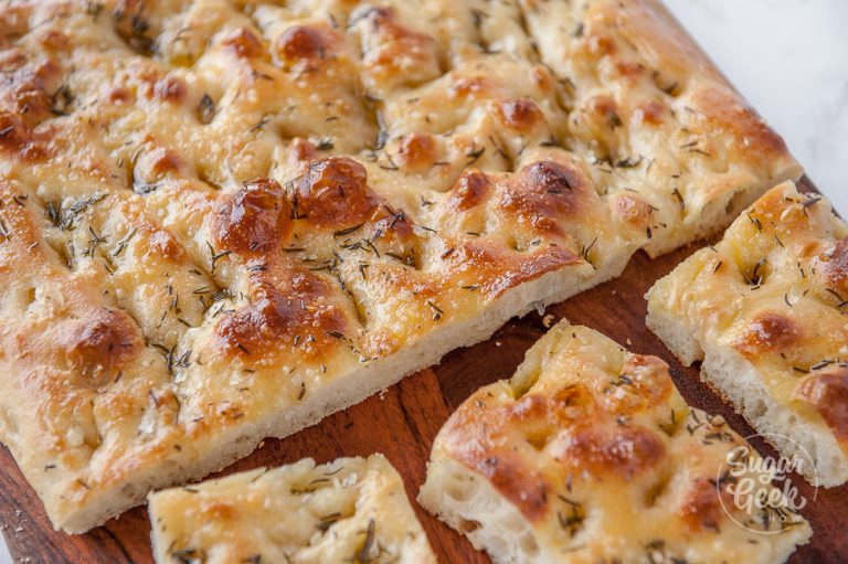 Easy Focaccia Recipe (Rosemary + Seasalt) | Sugar Geek Show