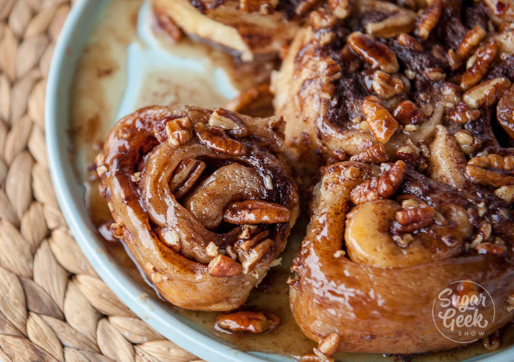 Homemade sticky buns recipe with caramel pecan glaze Sugar Geek Show