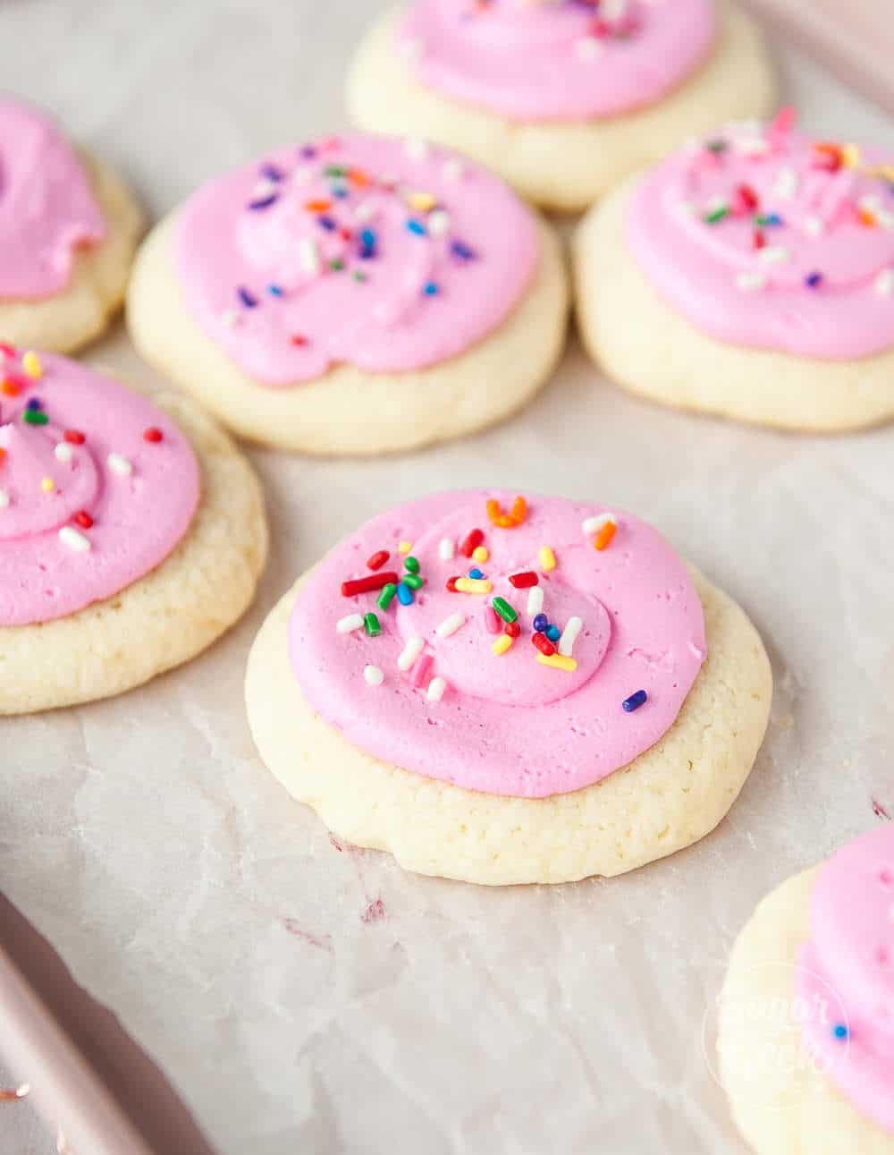 homemade lofthouse cookies on parchment paper