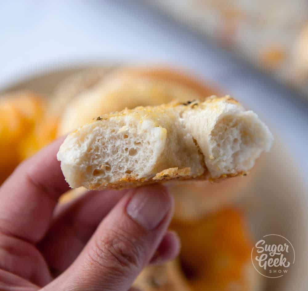 bagel broken in half to show the inside texture