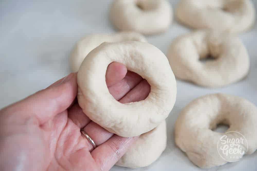 homemade bagel dough being formed