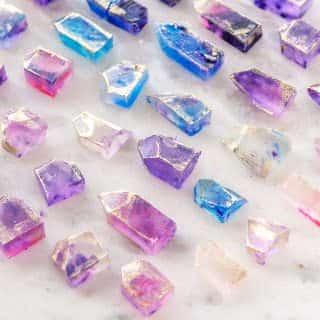 kohakutou candy cut into crystal shapes on a white background