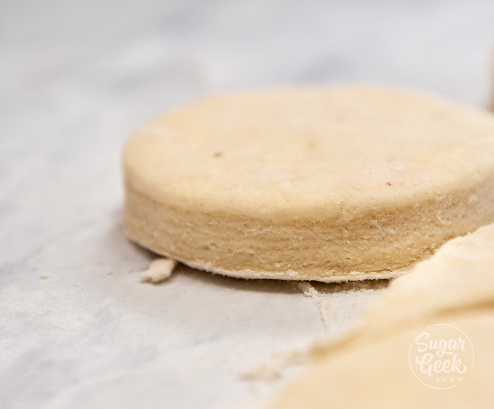 close up of biscuit layers in dough