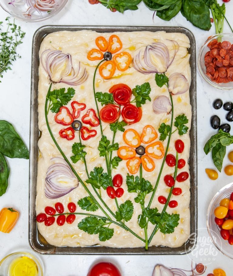 How To Make Focaccia Bread Art With Vegetables + Herbs – Sugar Geek Show