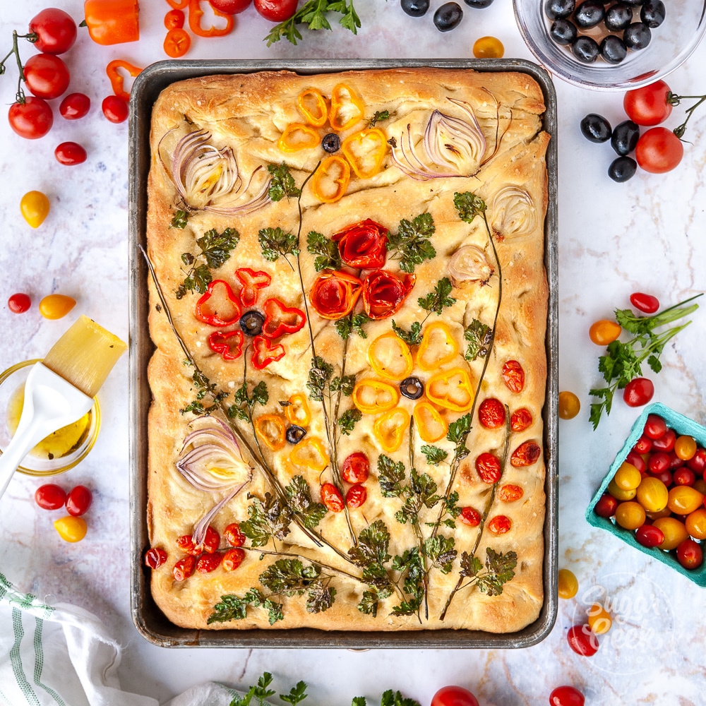 focaccia bread art shot from above