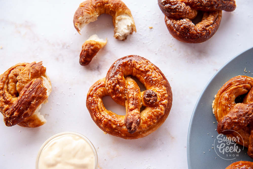 soft pretzels on white background