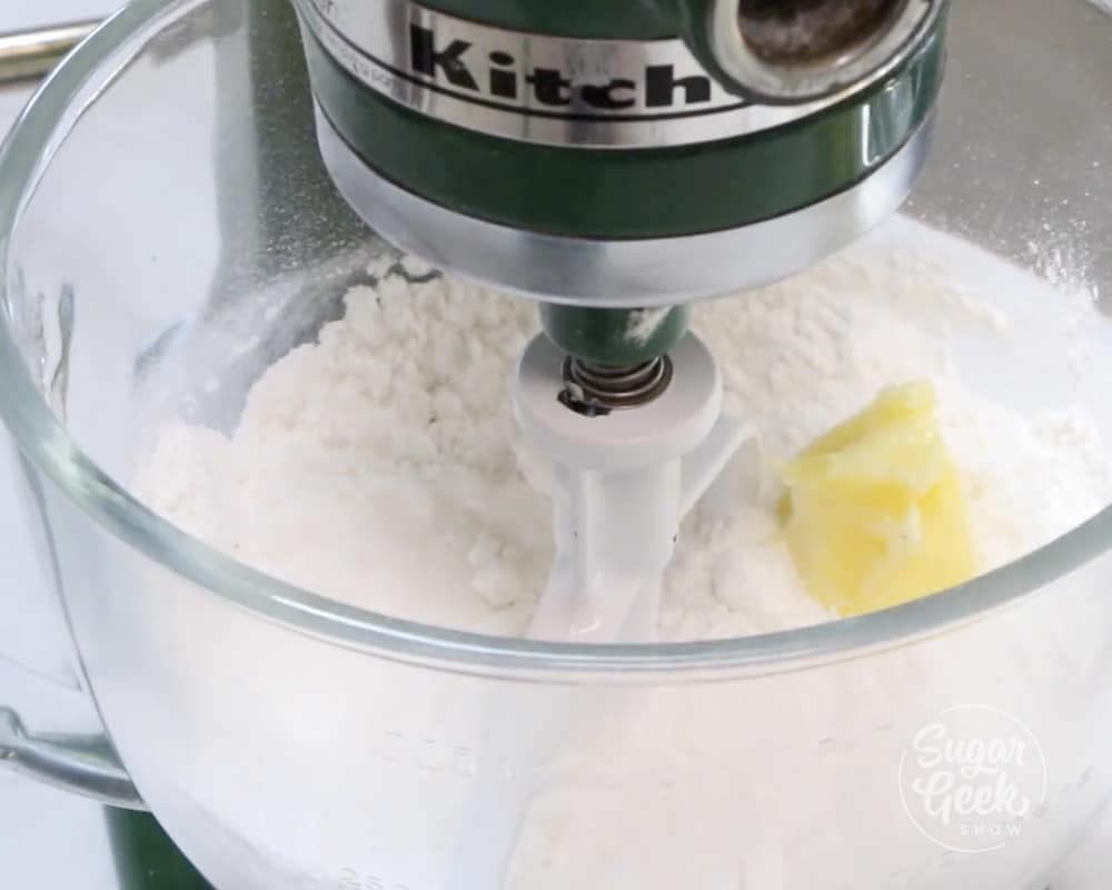 dry ingredients and butter in a mixing bowl