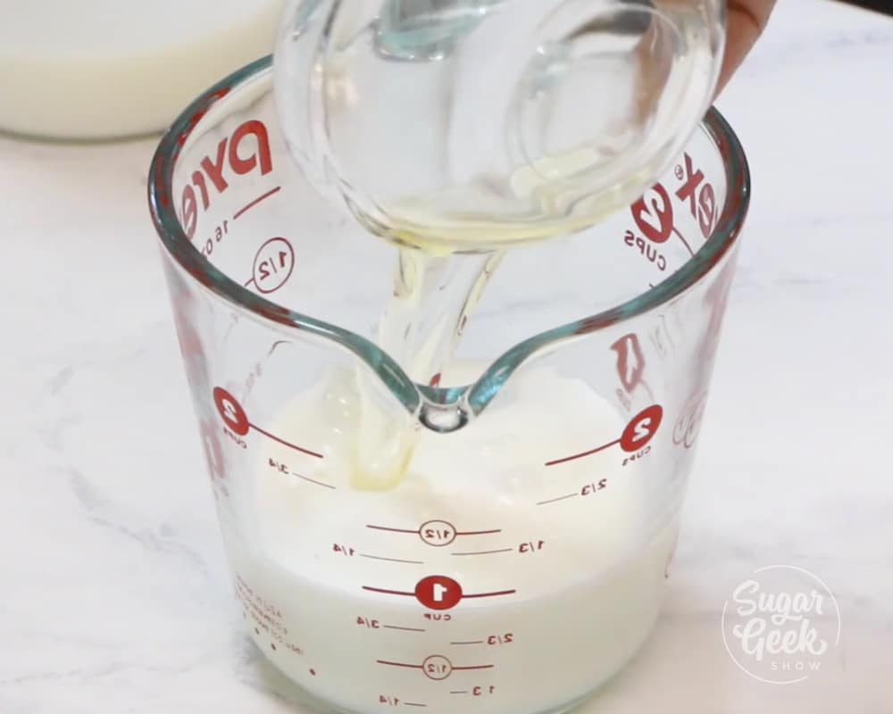 buttermilk and oil in a measuring cup