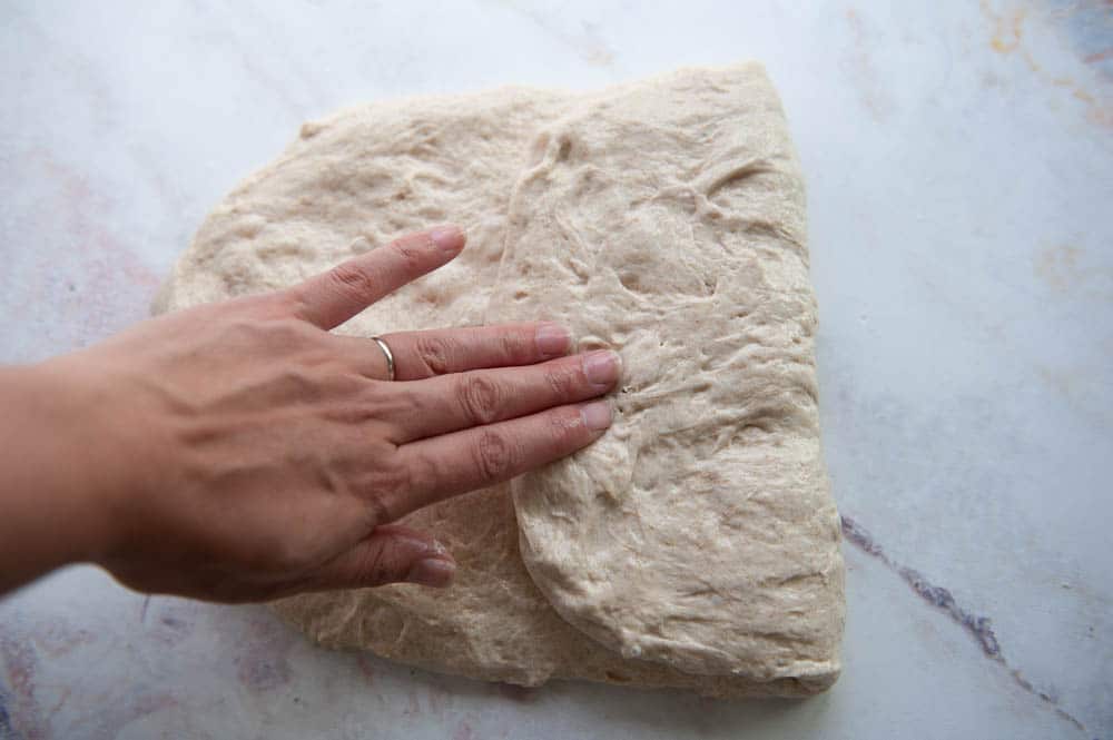 sourdough dough folded over onto itself