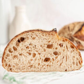 sourdough bread cut open to show crumb