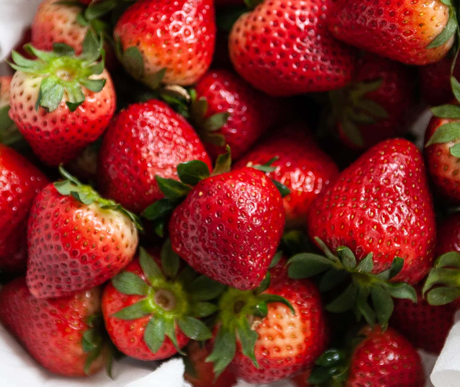 close up of washed strawberries