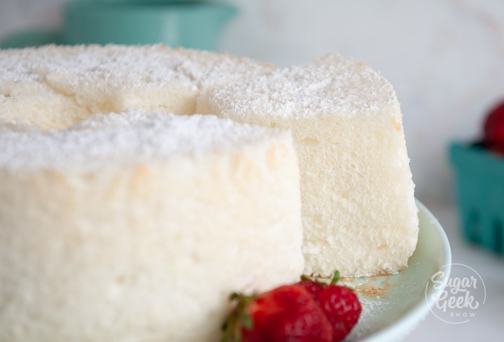 closeup of angel food cake slice